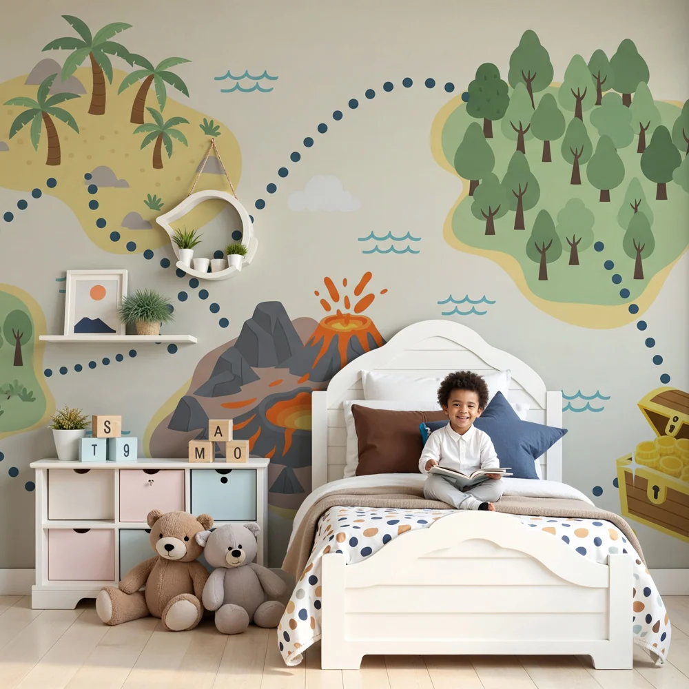Kids room wallpaper | Hartă aventurii comorii