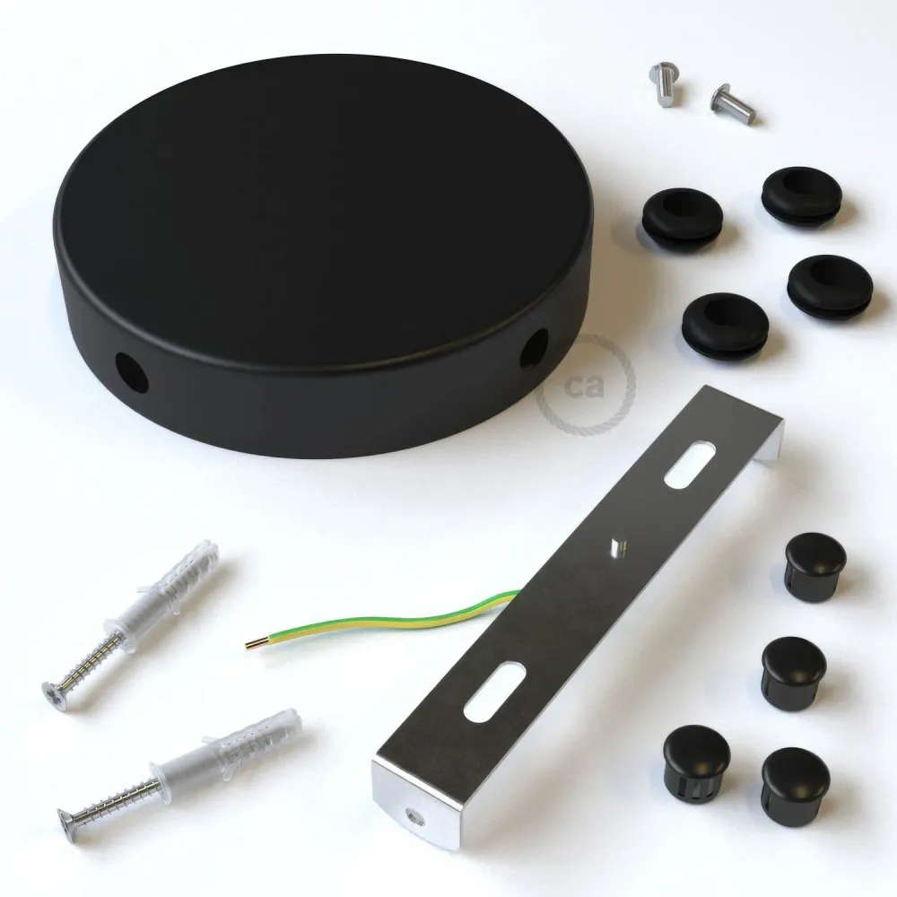 Kit rozetă de tavan cilindrică din metal cu 4 găuri laterale (cutie de derivație) - Negru