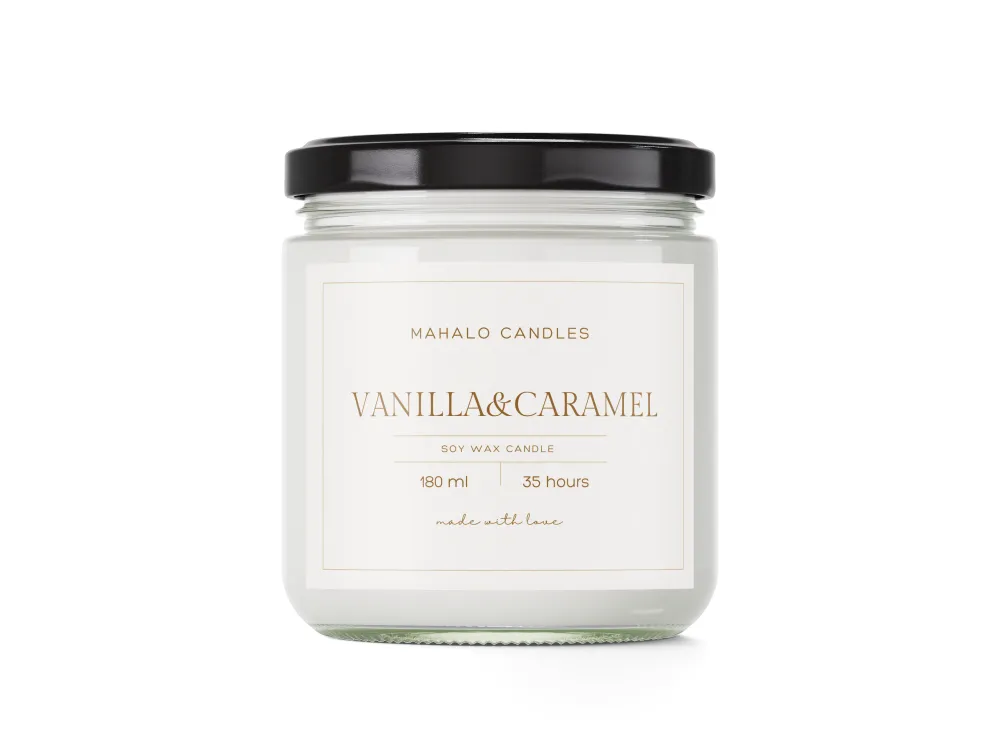 Lumânare din ceară de soia 180ml VANILLA & CARAMEL Handmade MahaloCandles