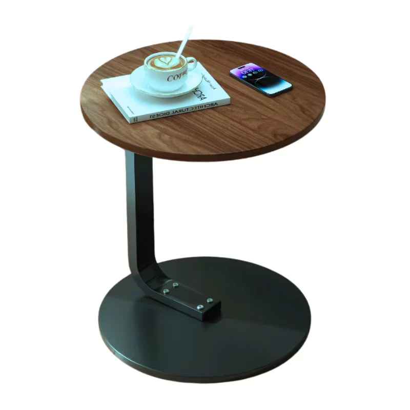 Masuta rotunda pentru cafea, MDF cu metal, 50 x 60 cm, maro cu negru