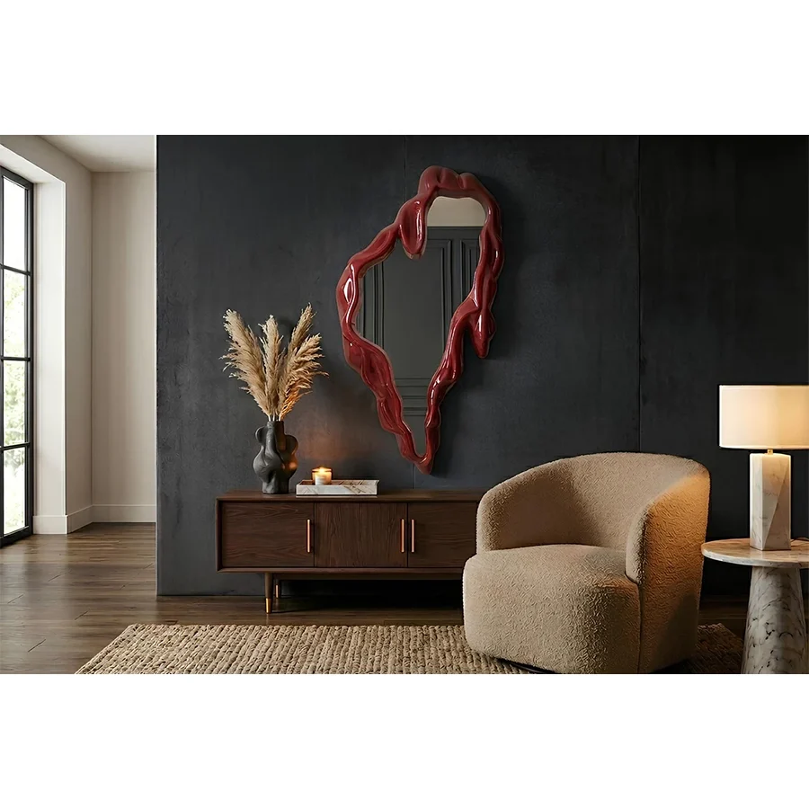 Oglinda rosie din MDF si sticla 150 cm Fluidum