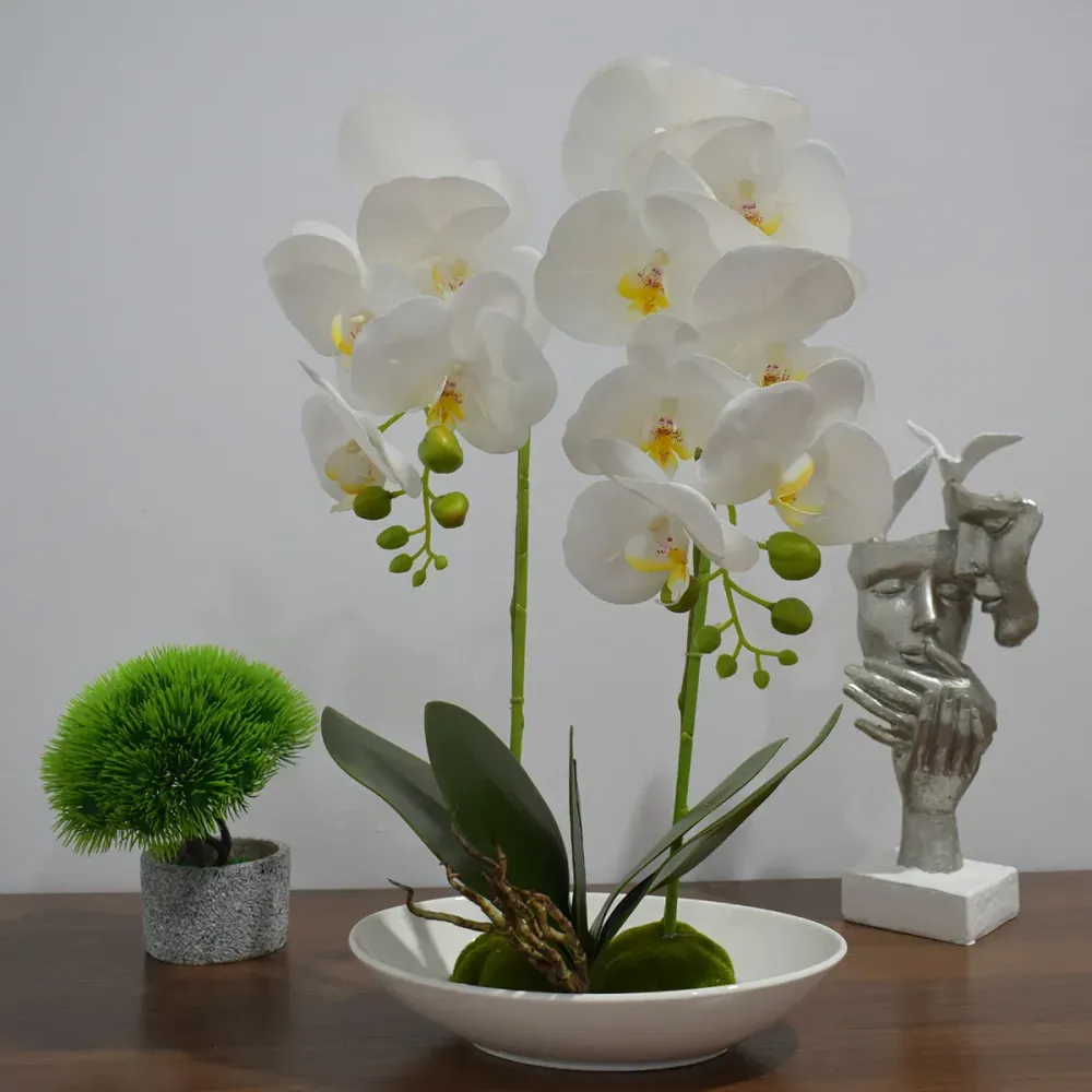 Orhidee cu aspect natural ghiveci ceramic, 49 cm, Naimeed D4852, Alb