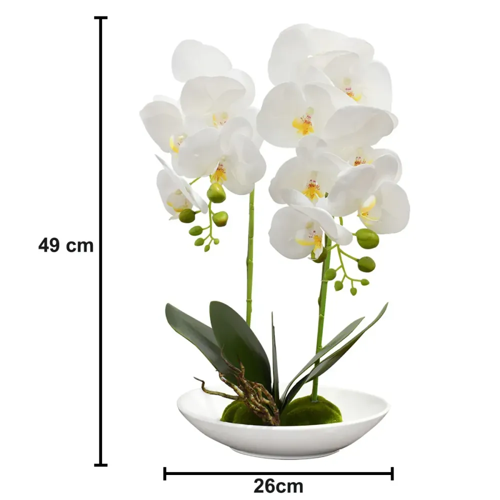 Orhidee cu aspect natural ghiveci ceramic, 49 cm, Naimeed D4852, Alb