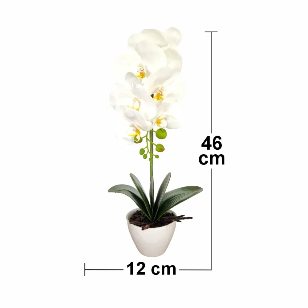 Orhidee cu aspect natural ghiveci ceramic, 46 cm, Naimeed D5820, Alb