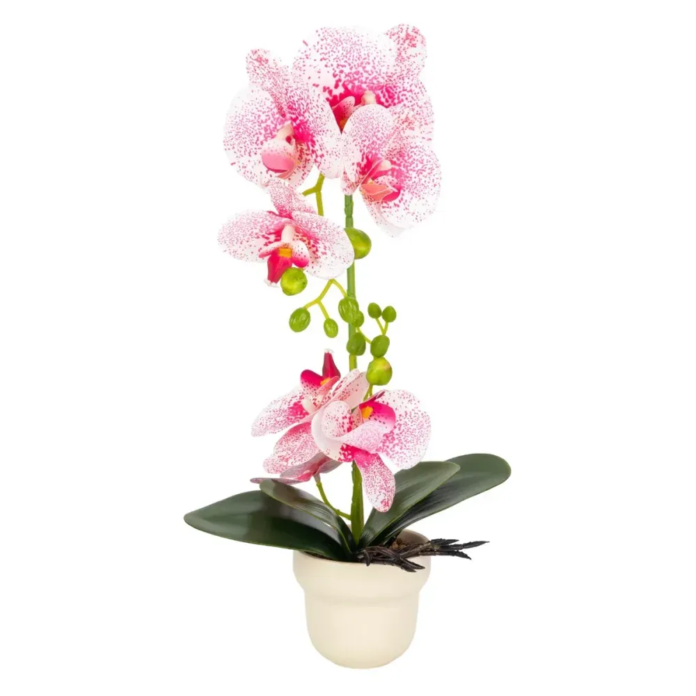 Orhidee cu aspect natural ghiveci ceramic, 49 cm, Naimeed D6898, Roz/Alb