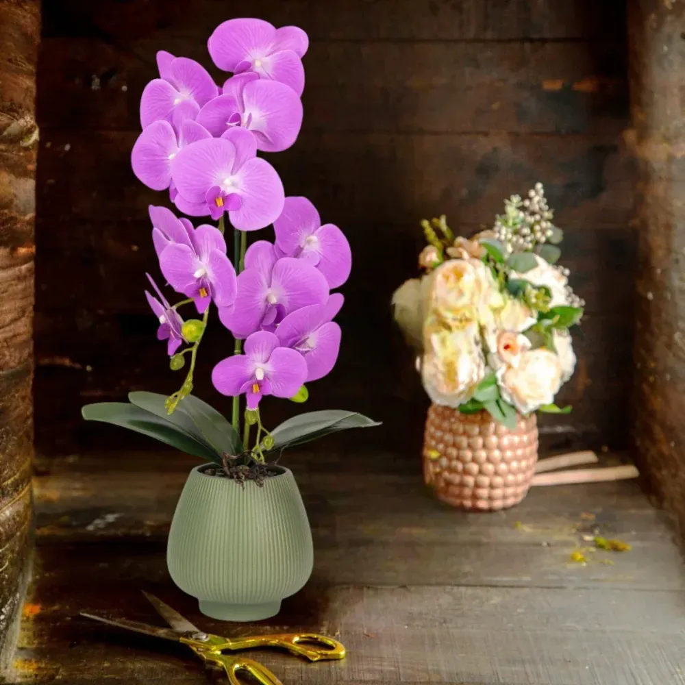 Orhidee cu aspect natural ghiveci ceramic, 80 cm, Naimeed D6906, Mov/Verde