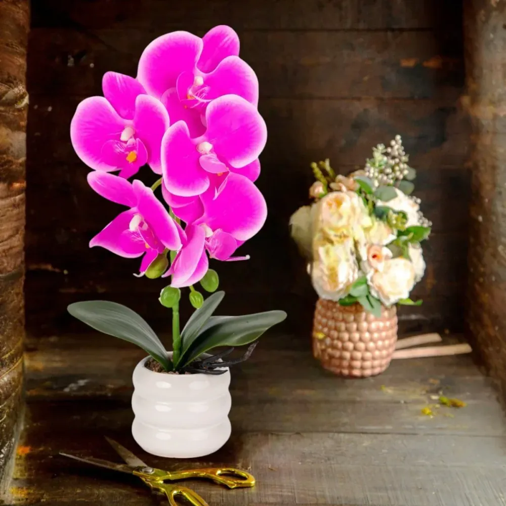 Orhidee cu aspect natural ghiveci ceramic, 40 cm, Naimeed D6889, Fucsia