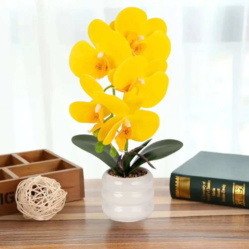 Orhidee cu aspect natural ghiveci ceramic, 40 cm, Naimeed D6890, Galben