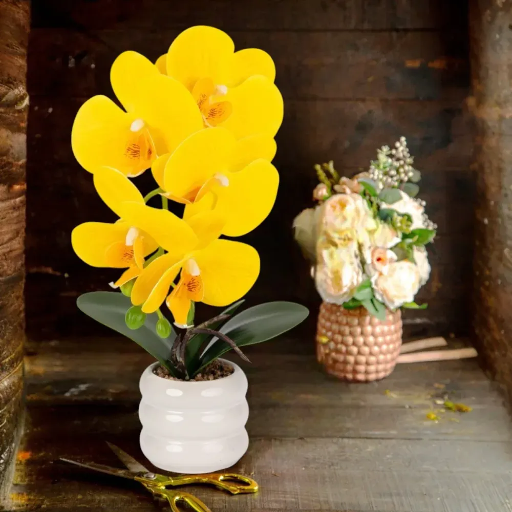 Orhidee cu aspect natural ghiveci ceramic, 40 cm, Naimeed D6890, Galben