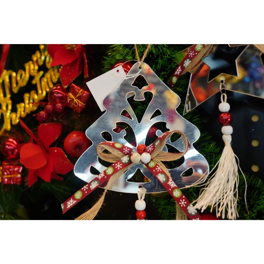 Ornament brad, Vivimall, Brad, Argintiu, Lucios, 14*26CM, Acril, Interior/ Exterior