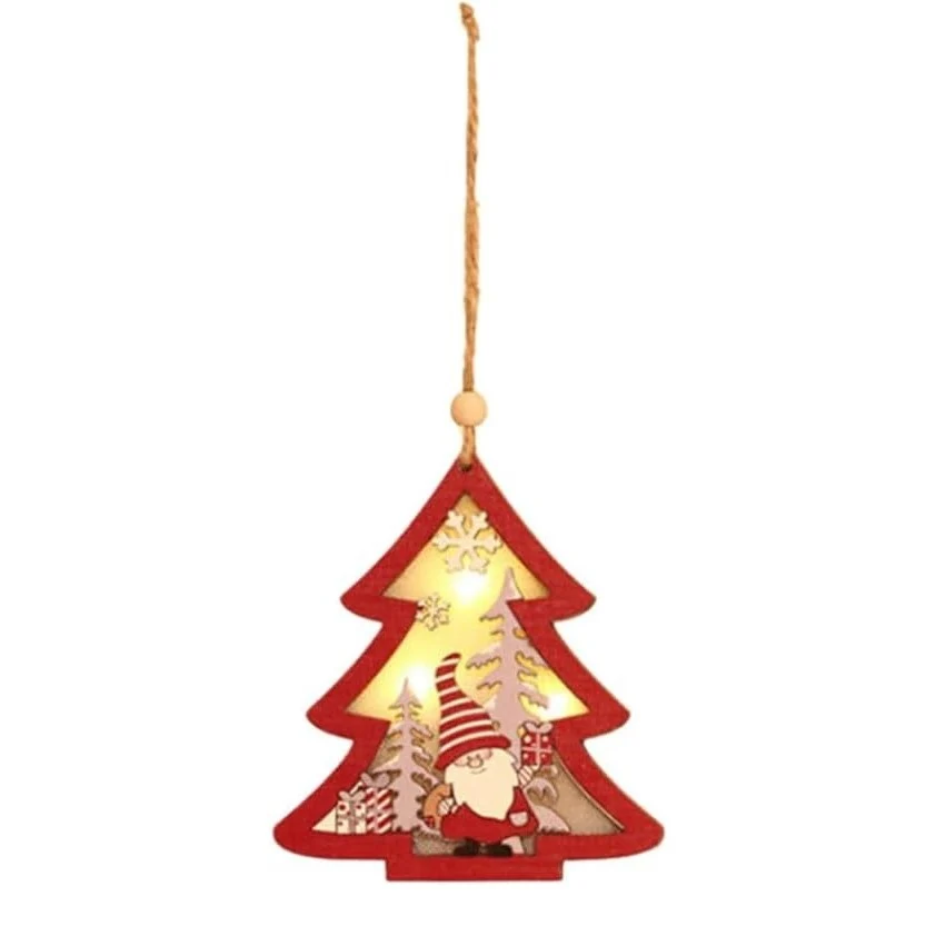 Ornament de Brad, Vivimall, cu Lumini LED, din Lemn, Figurina Elf, Model Brad, Multicolor