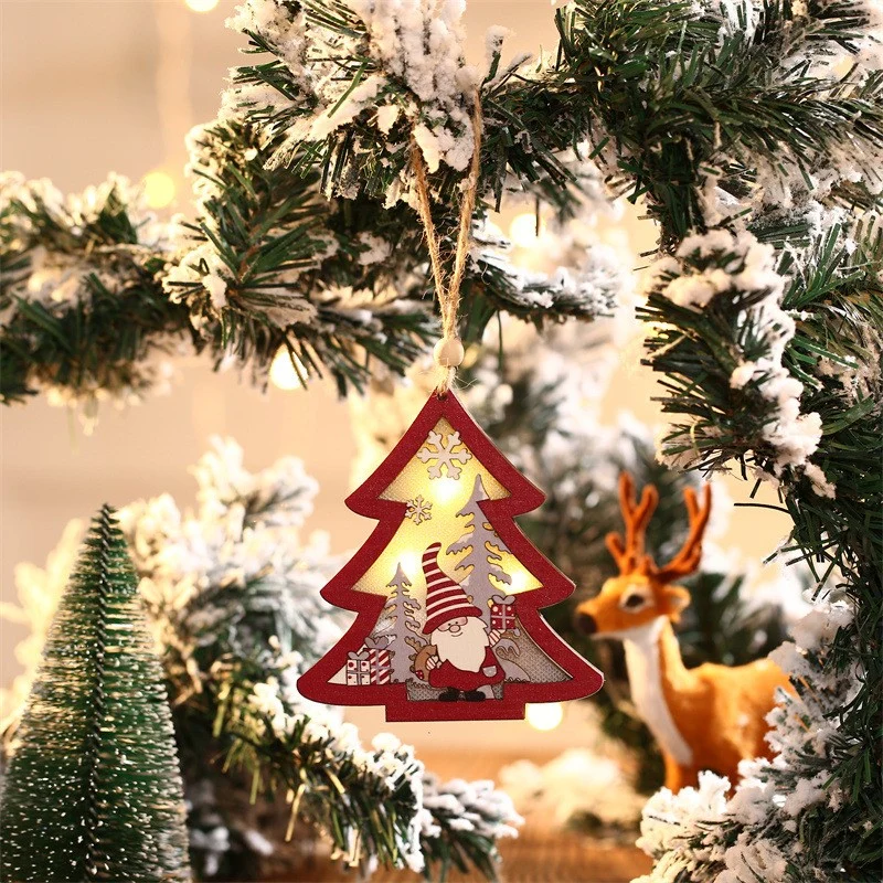 Ornament de Brad, Vivimall, cu Lumini LED, din Lemn, Figurina Elf, Model Brad, Multicolor