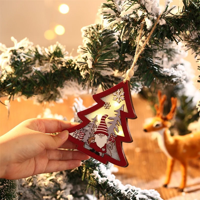 Ornament de Brad, Vivimall, cu Lumini LED, din Lemn, Figurina Elf, Model Brad, Multicolor