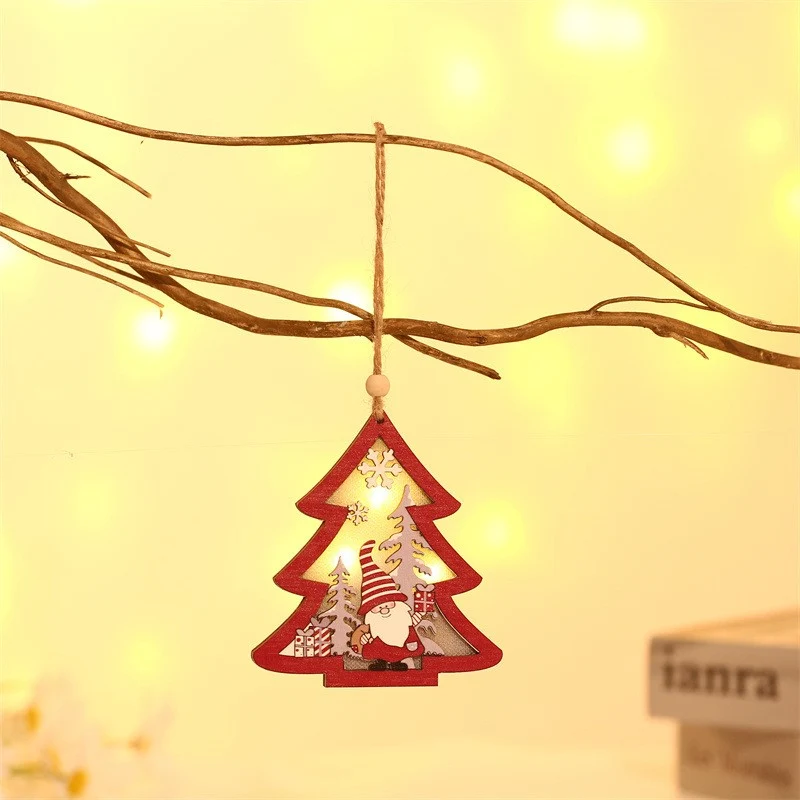 Ornament de Brad, Vivimall, cu Lumini LED, din Lemn, Figurina Elf, Model Brad, Multicolor