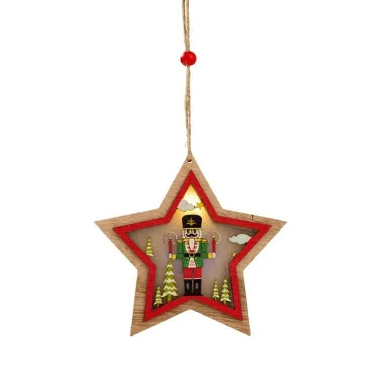 Ornament de Brad, Vivimall, cu Lumini LED, din Lemn, Figurina Spargatorul de Nuci, Model Stea, Multicolor