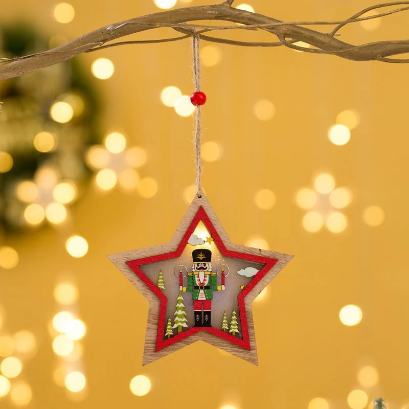 Ornament de Brad, Vivimall, cu Lumini LED, din Lemn, Figurina Spargatorul de Nuci, Model Stea, Multicolor