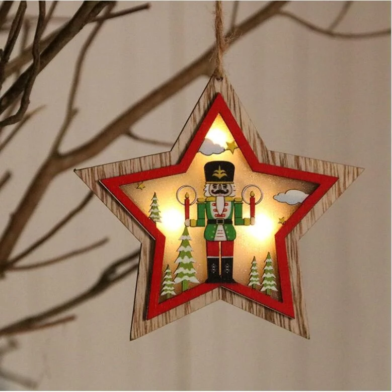 Ornament de Brad, Vivimall, cu Lumini LED, din Lemn, Figurina Spargatorul de Nuci, Model Stea, Multicolor