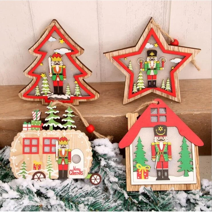 Ornament de Brad, Vivimall, cu Lumini LED, din Lemn, Figurina Spargatorul de Nuci, Model Stea, Multicolor