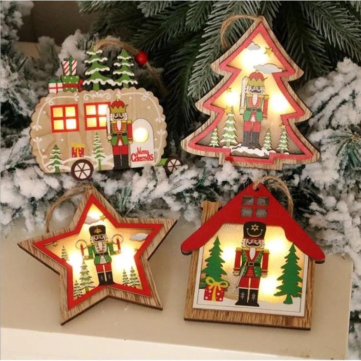 Ornament de Brad, Vivimall, cu Lumini LED, din Lemn, Figurina Spargatorul de Nuci, Model Stea, Multicolor