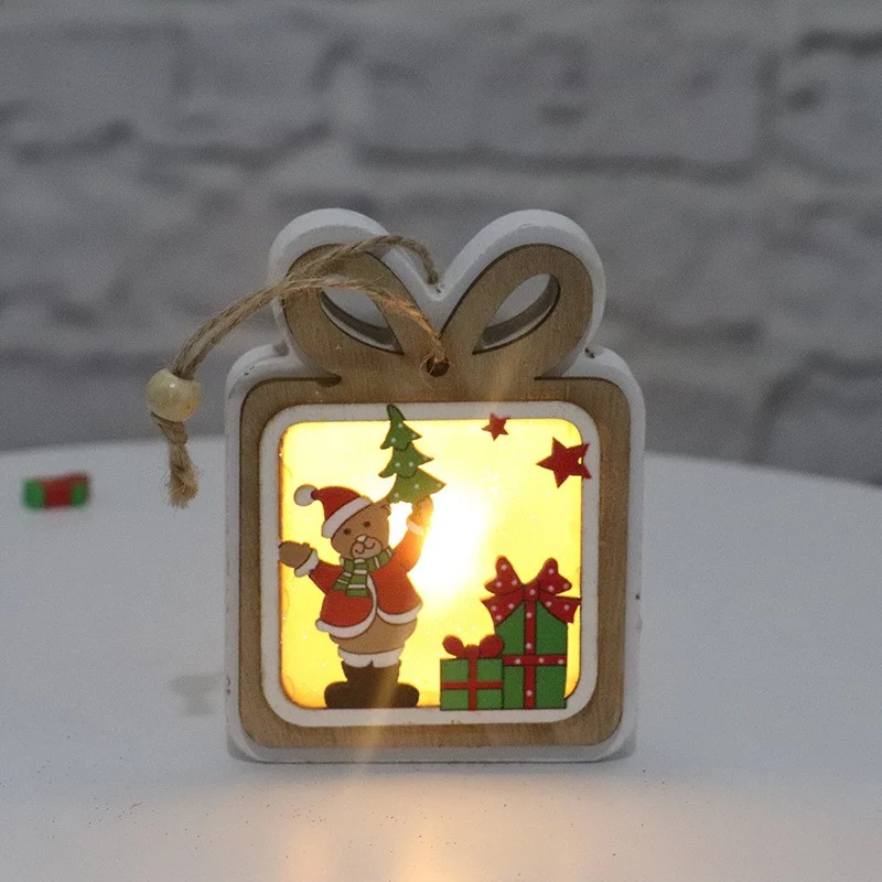Ornament de Brad, Vivimall, cu Lumini LED, din Lemn, Model Cadou, Multicolor
