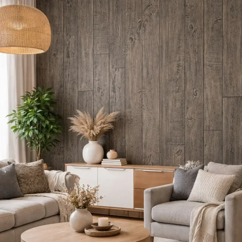 Panou decorativ 3D, imitatie lemn, ultraușor, Naimeed D7590, pentru interior și exterior, 120x60x2cm, Negru