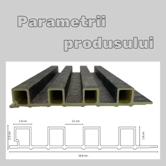Panou decorativ riflaj WPC, montaj rapid, rezistenta ridicata, Naimeed D7528, 260x16.8x2.3cm, auriu sidefat