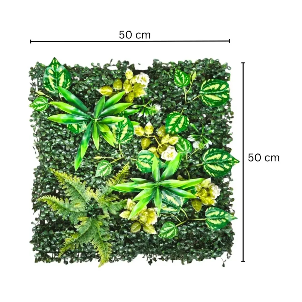 Panou din plante artificiale, cu frunze, Naimeed D7215, Verde, 50X50 cm