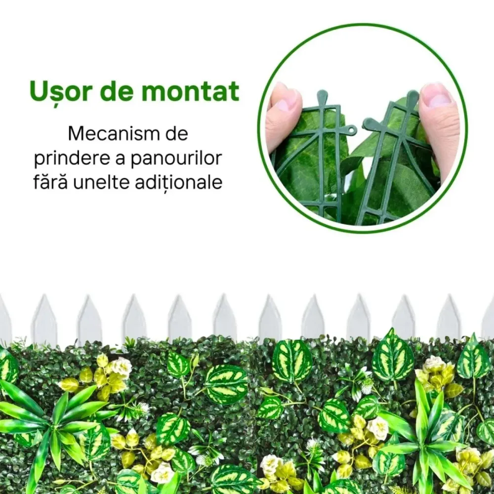 Panou din plante artificiale, cu frunze, Naimeed D7215, Verde, 50X50 cm
