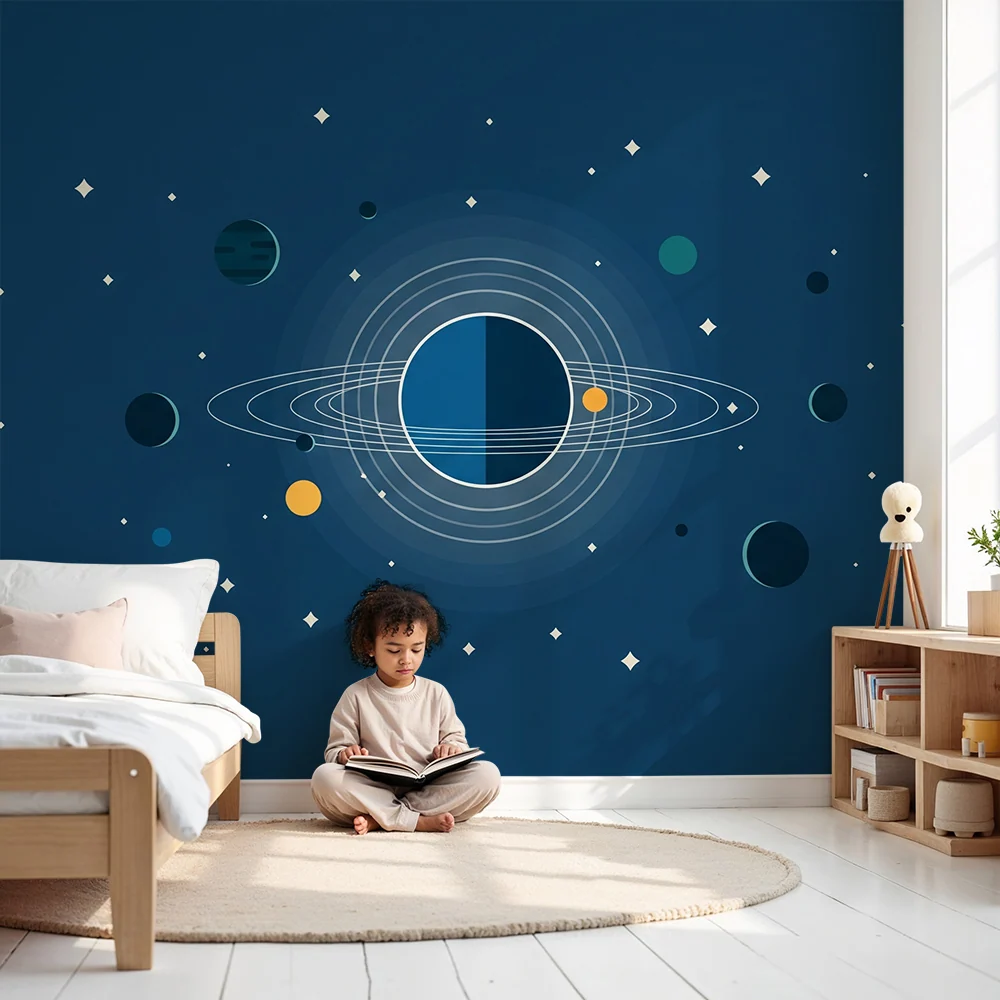 Papel de parede copii | Univers spațial cu planete și stele strălucitoare