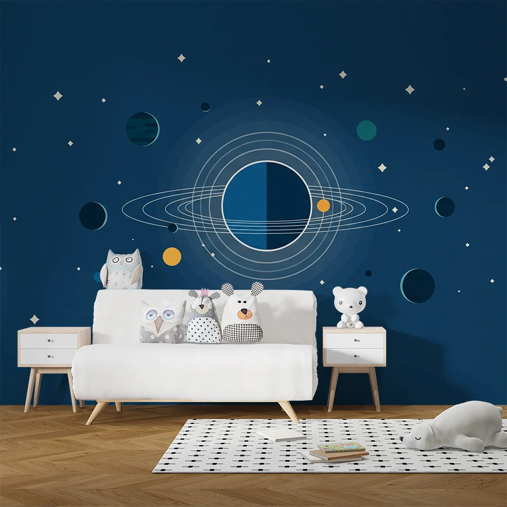 Papel de parede copii | Univers spațial cu planete și stele strălucitoare