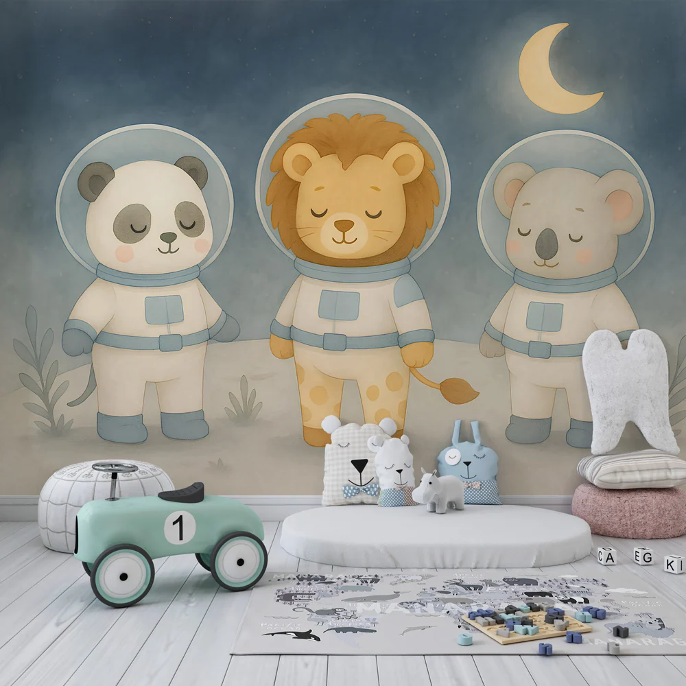 Papel de parede crianç | Animais astronautas em exploração espacial