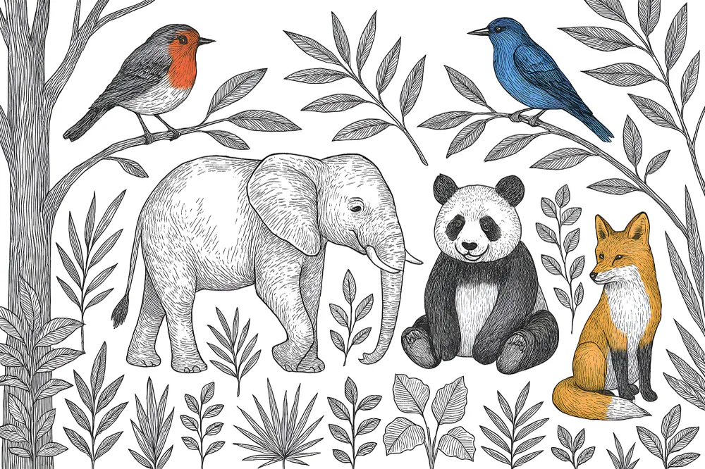 Papel de parede crianç | Animale din pădure în alb și negru