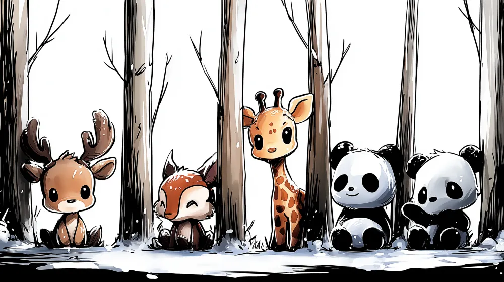 Papel de parede crianç | Animale drăguțe într-o pădure înzăpezită