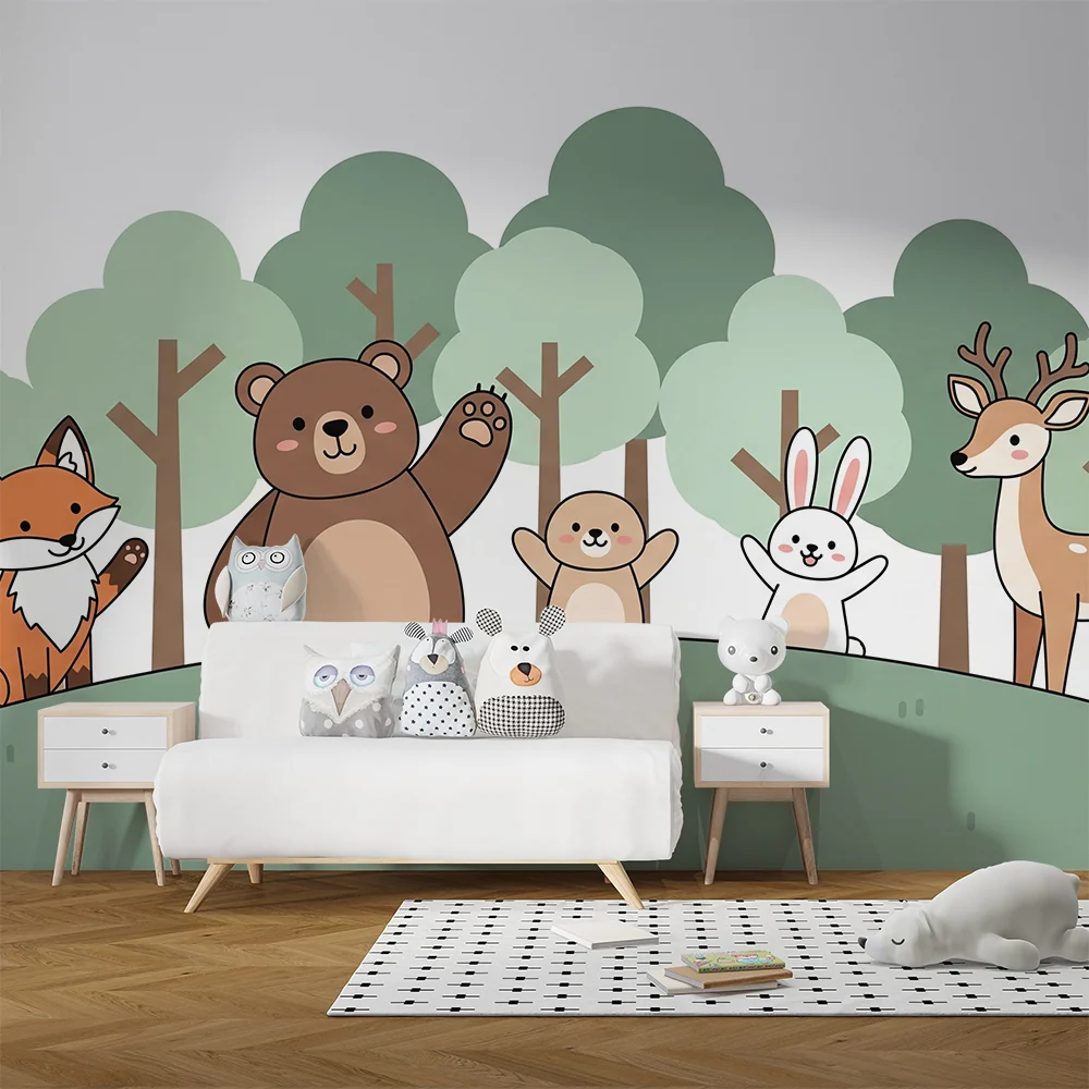 Papel de parede crianç | Animale drăguțe într-o pădure fermecată