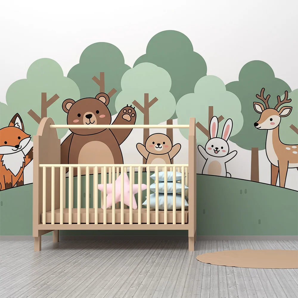 Papel de parede crianç | Animale drăguțe într-o pădure fermecată