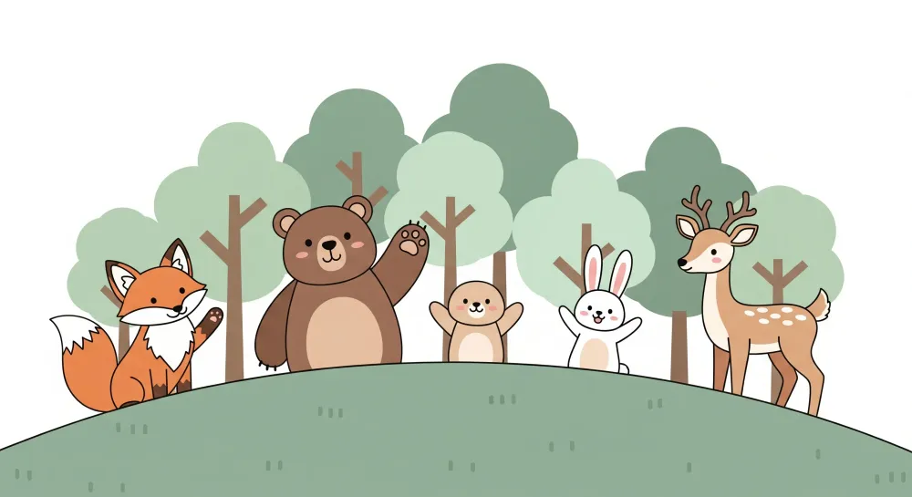 Papel de parede crianç | Animale drăguțe într-o pădure fermecată
