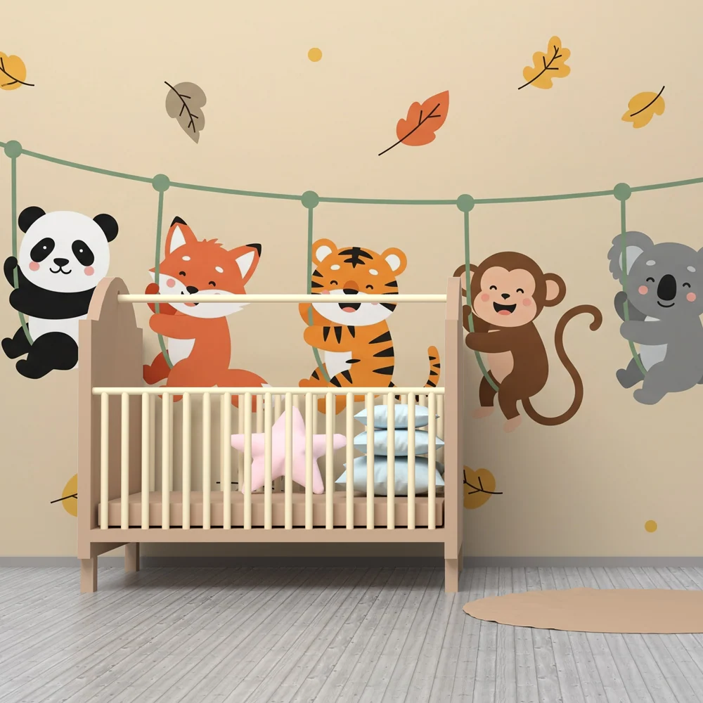 Papel de parede crianç | Animale fericite pe o leagăn