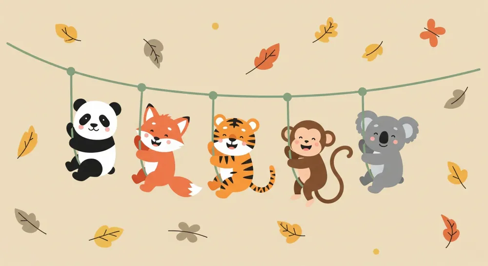 Papel de parede crianç | Animale fericite pe o leagăn