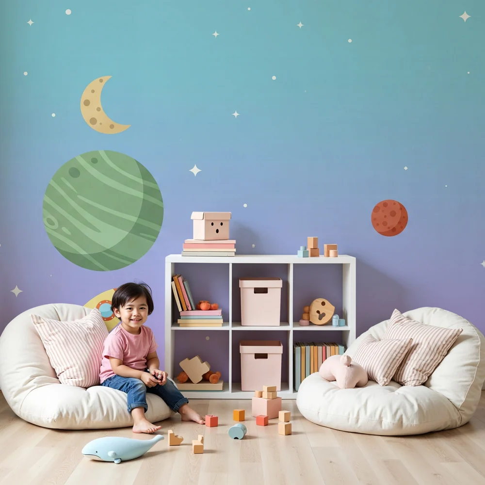 Papel de parede crianç | Aventură spațială și planete colorate