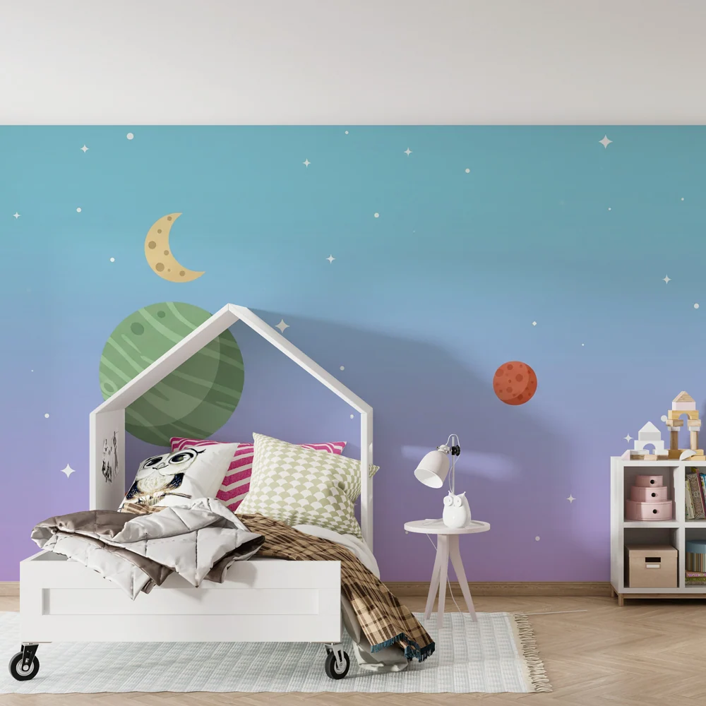 Papel de parede crianç | Aventură spațială și planete colorate