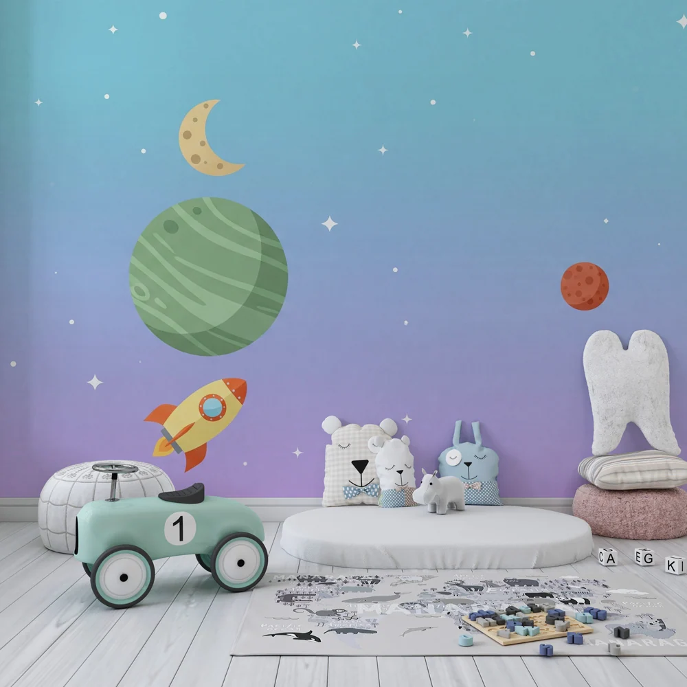 Papel de parede crianç | Aventură spațială și planete colorate