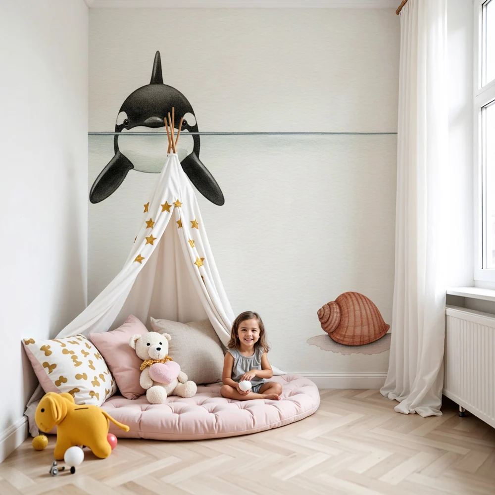 Papel de parede crianç | Baleia alegre e natureza marinha