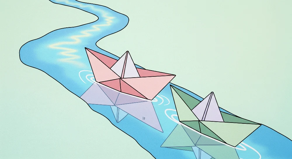 Papel de parede crianç | Barcos de papel flutuando em um rio tranquilo