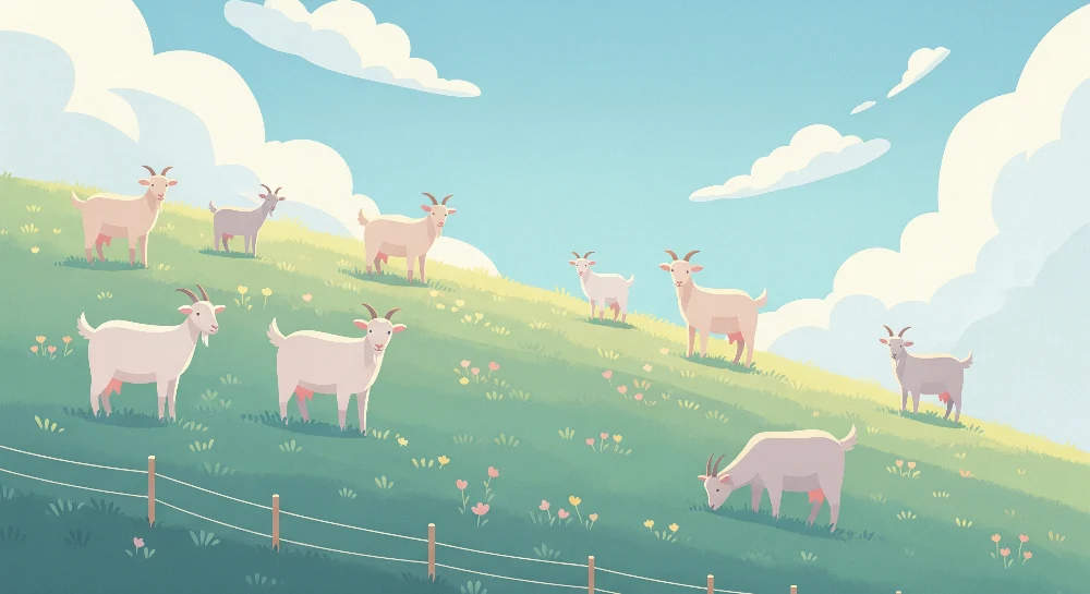Papel de parede crianç | Cabras felizes em uma colina verdejante