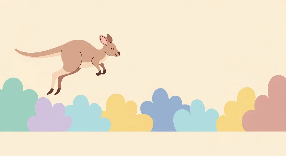 Papel de parede crianç | Canguru feliz pulando entre nuvens coloridas