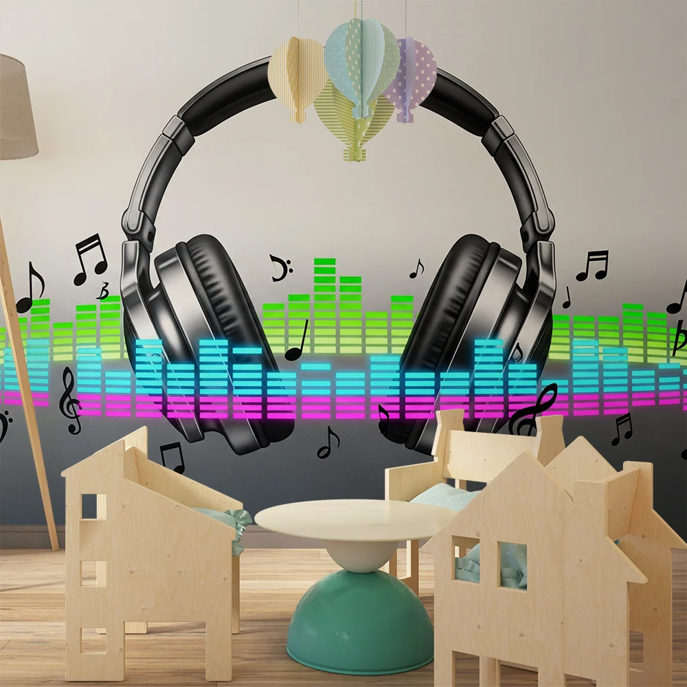 Papel de parede crianç | Casti audio și note muzicale colorate