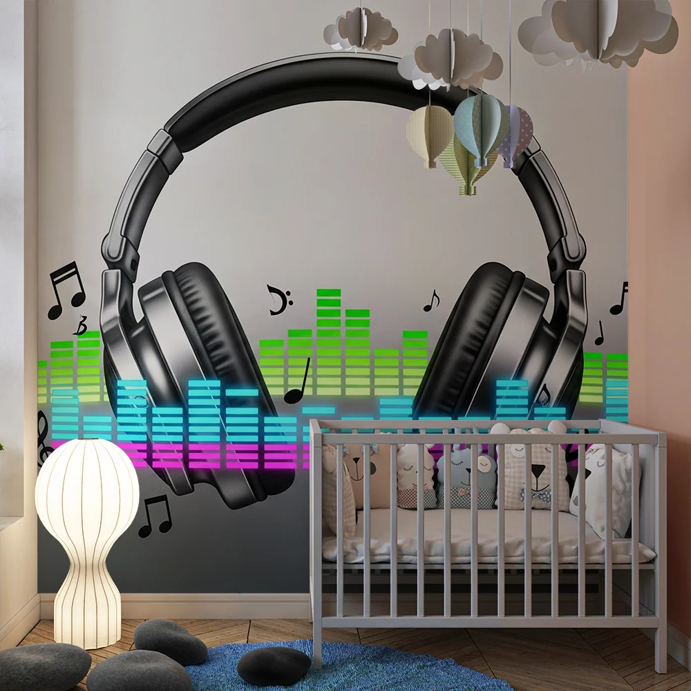 Papel de parede crianç | Casti audio și note muzicale colorate