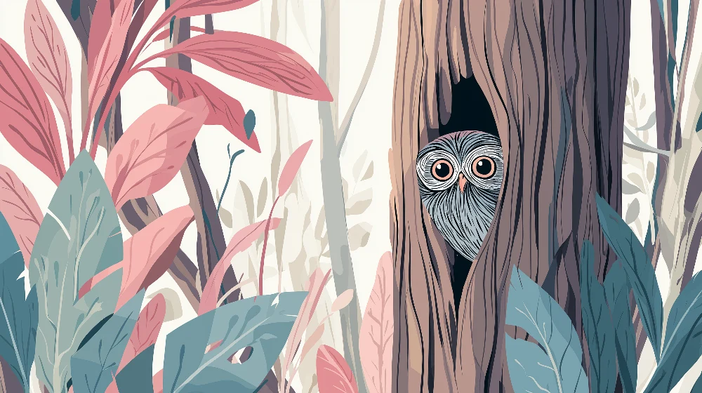 Papel de parede crianç | Coruja escondida na floresta