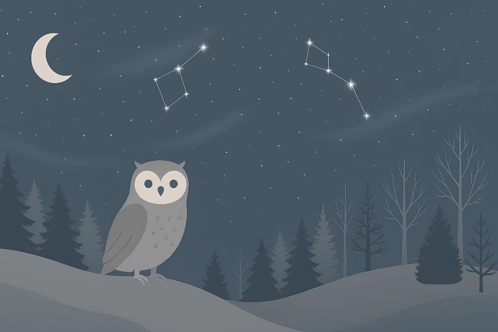 Papel de parede crianç | Coruja sob um céu estrelado