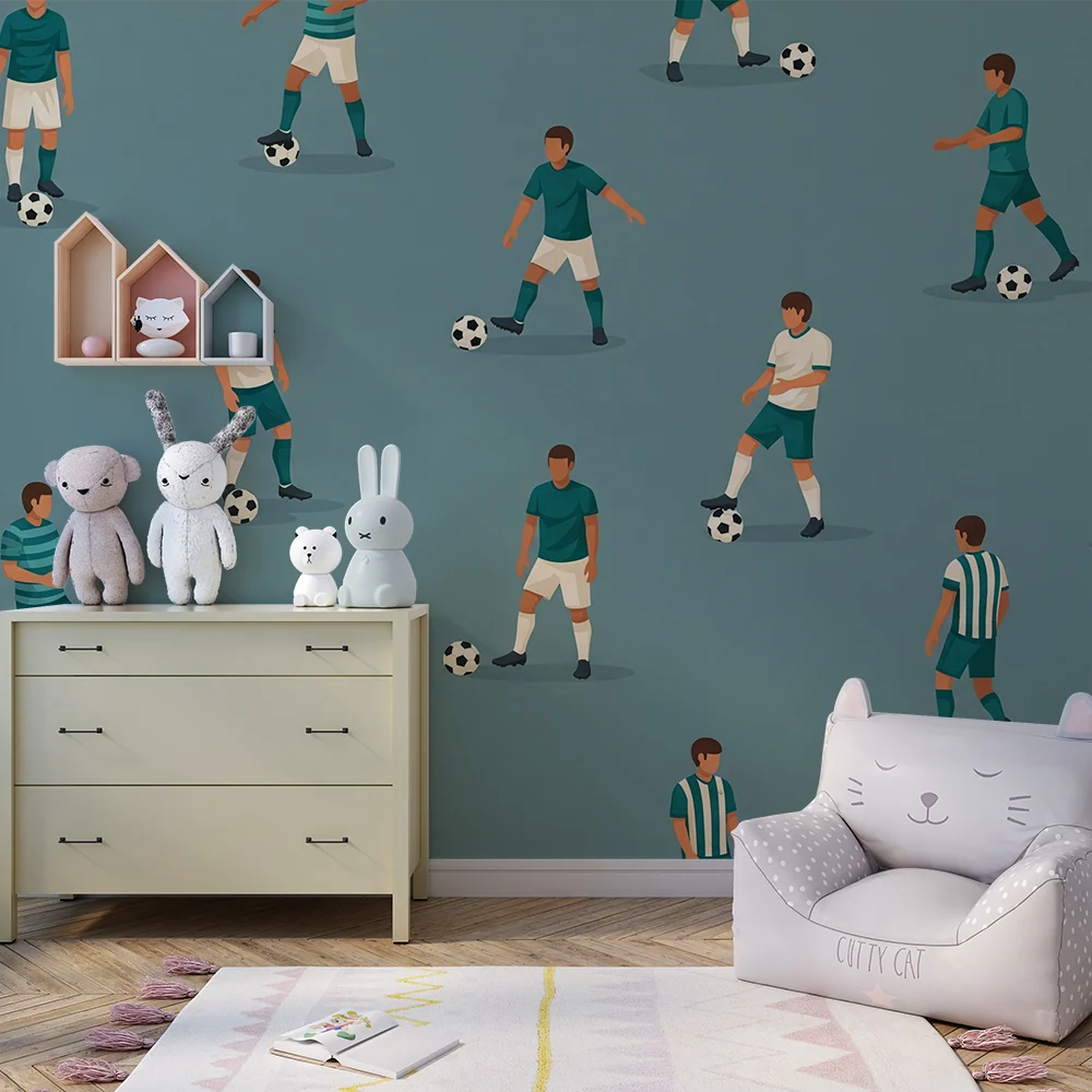 Papel de parede crianç | Crianças jogando futebol em um fundo colorido